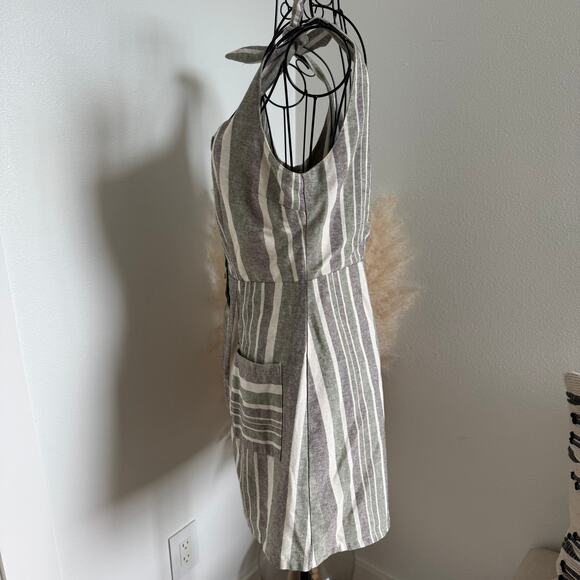 Dress Forum Striped Button-Front Mini Dress Medium Tie Strap Pockets - Picture 4 of 6